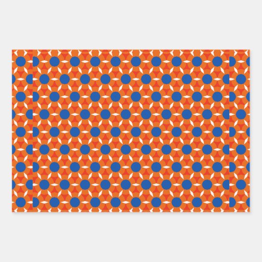 Retro Star Round Blume Orange Blue Geschenkpapier Set (Vorderseite)