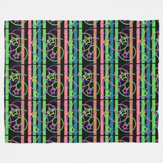 Retro Star Stripe Swirl Fleece Blanket (Vorderseite (Horizontal))