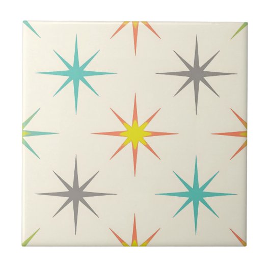 Retro Starburst Mid-Century Pattern Fliese (Vorderseite)