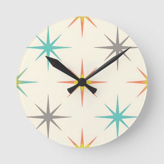 Retro Starburst Mid-Century Pattern Runde Wanduhr (Vorderseite)