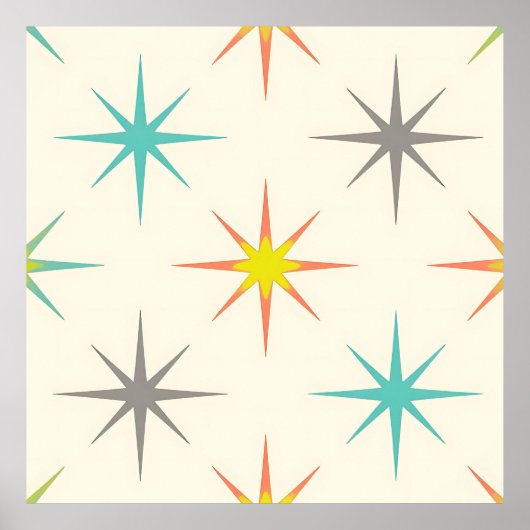 Retro Starburst-Muster im Stil der Mitte des Jahrh Poster (Vorne)