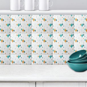 Retro Starburst Sterne Muster Orange Türkis Aqua Fliese