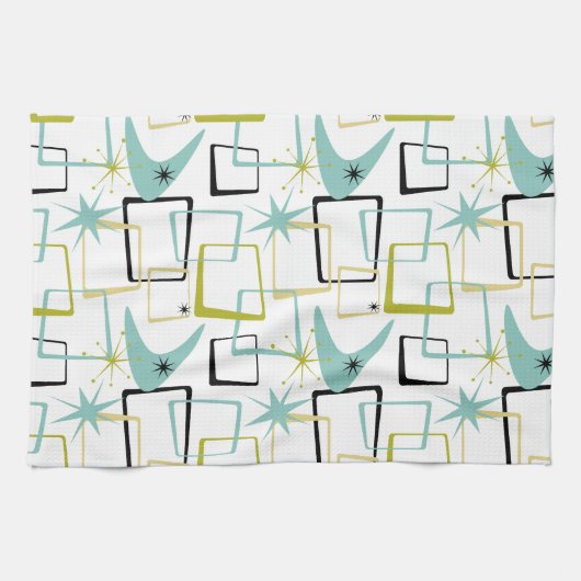 Retro Stars Boomerang Plätze Mitte des Jahrhundert Geschirrtuch (Horizontal)