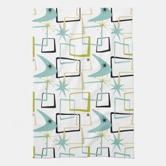 Retro Stars Boomerang Plätze Mitte des Jahrhundert Geschirrtuch (Vertikal)