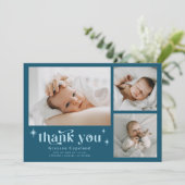 Retro Stars Boy Aquamarin Birth Announcement Card Ankündigung (Stehend Vorderseite)