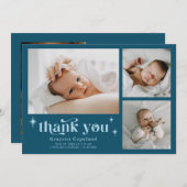 Retro Stars Boy Aquamarin Birth Announcement Card Ankündigung (Vorne/Hinten)