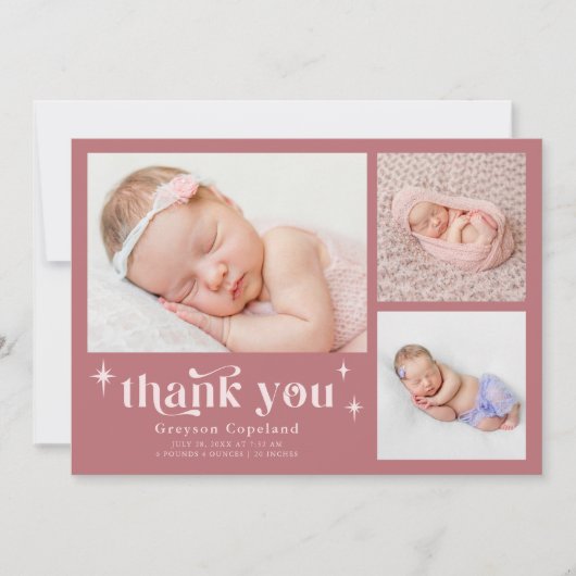 Retro Stars Boy Dusty Pink Geburtsankündigung Ankündigung (Vorderseite)