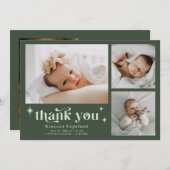 Retro Stars Boy Forest Green Geburtserklärung Ankündigung (Vorne/Hinten)