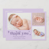 Retro Stars Boy Lila Birth Ankündigung (Vorne/Hinten)