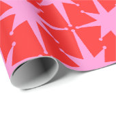 Retro Stars Mitte Jahrhundert rosa und rotes Muste Geschenkpapier (Rolleneckpunkt)