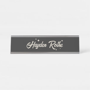 Retro Stars Typografie Black Schreibtischnamensplakette