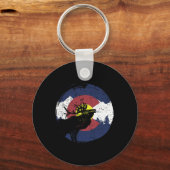 Retro State Flag Colorado Rocky Mountains Skiing A Schlüsselanhänger (Vorderseite)