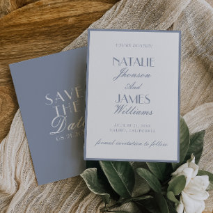 Retro Staubblaues Old Money Klassisches Hochzeit Save The Date