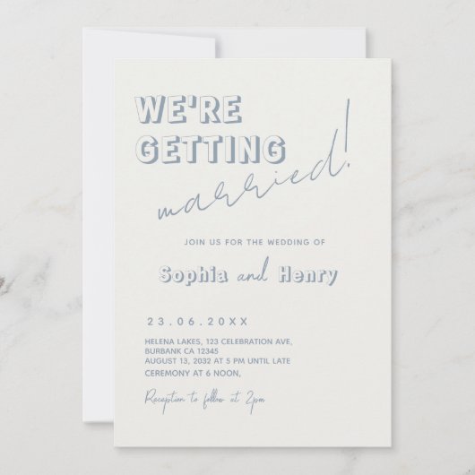 Retro staubige blaue Fun Wavy Handgeschriebene Hoc Einladung (Vorderseite)