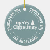 Retro staubige blaue Weihnachten Moderne Minimal e Keramik Ornament (Hinten)