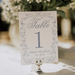 Retro Staubiges Blau Altes Geld Hochzeitstisch Num Einladung