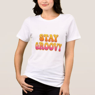 Retro Stay Groovy 70er Jahre Bubble-Typografie-Gra Tri-Blend Shirt
