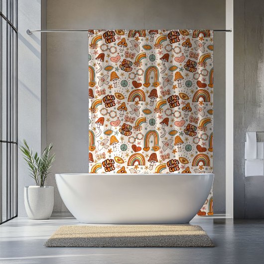 Retro Stay Groovy Peace and Love Curtain Rusty Duschvorhang