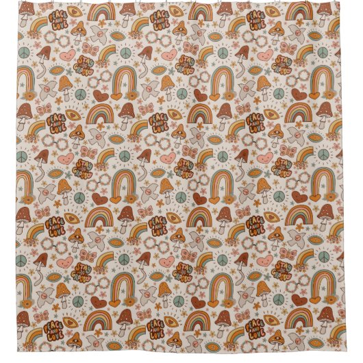 Retro Stay Groovy Peace and Love Curtain Rusty Duschvorhang (Vorderseite)