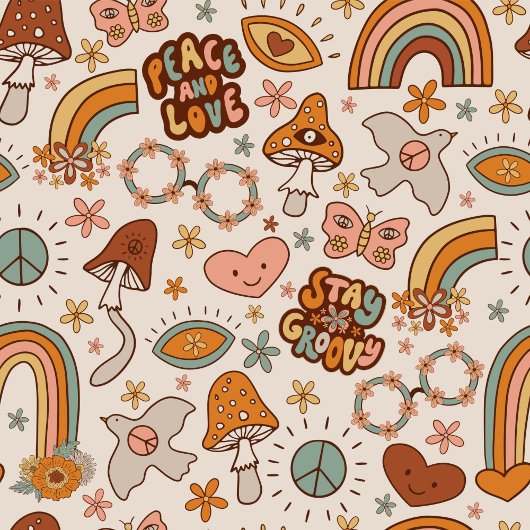 Retro Stay Groovy Peace and Love Mushrooms Blanket Fleecedecke