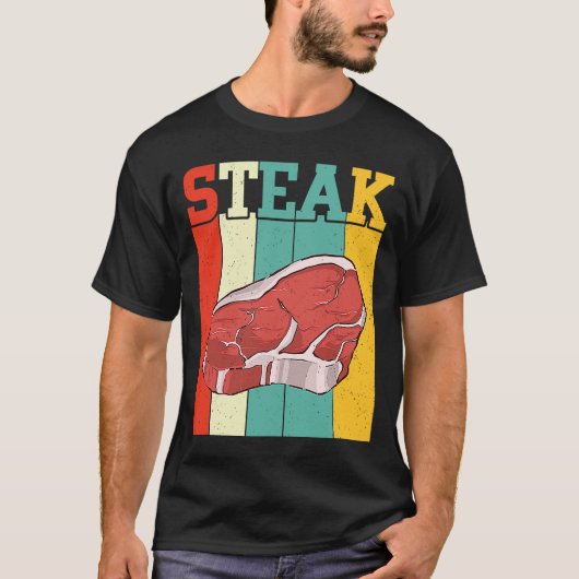 Retro Steak Roh Steak Fleisch Futter Rindfleisch G T-Shirt (Vorderseite)