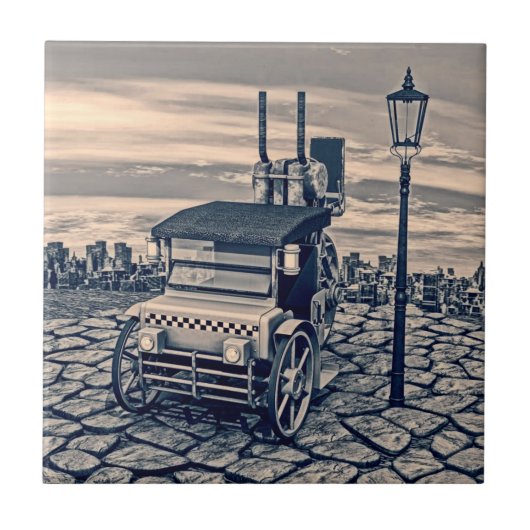 Retro Steam Cab-Taxi Fliese (Vorderseite)