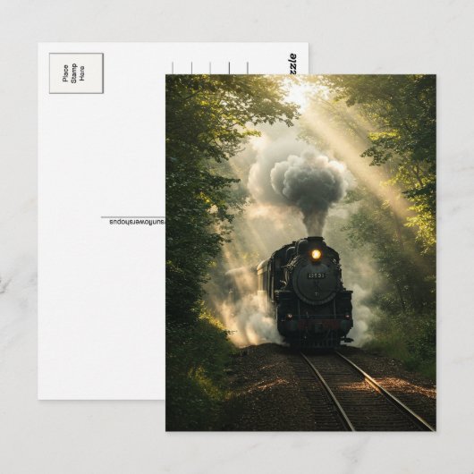 Retro Steam Train Forest Summer Sunlight Postkarte (Vorne/Hinten)