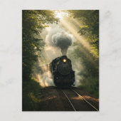 Retro Steam Train Forest Summer Sunlight Postkarte (Vorderseite)
