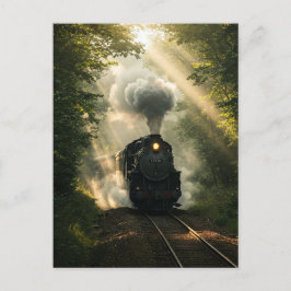 Retro Steam Train Forest Summer Sunlight Postkarte