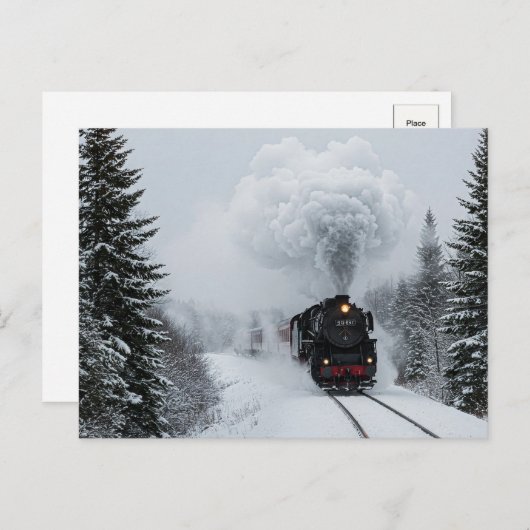 Retro Steam Train Winterschnee Postkarte (Vorne/Hinten)