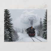 Retro Steam Train Winterschnee Postkarte (Vorderseite)