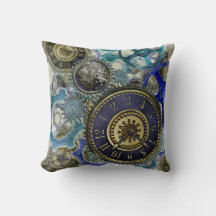 Retro Steampunk Cushion Uhren Zahnräder blau