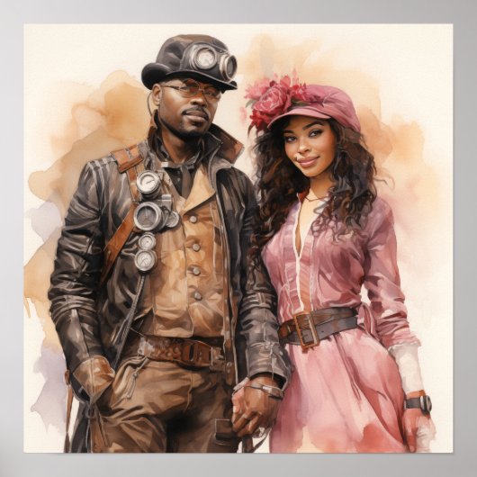 Retro-Steampunk-Eleganz - Distinguiertes Paar Ar Poster (Vorne)