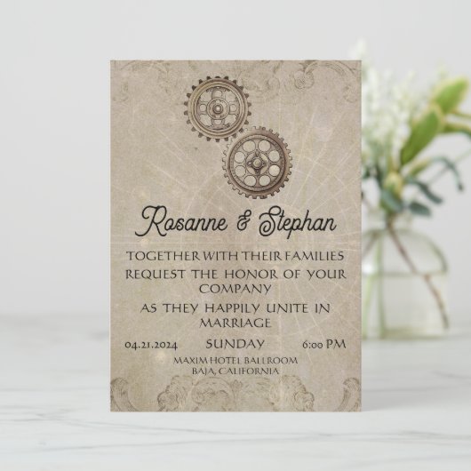 Retro Steampunk Geared für Liebe Hochzeit Einladung (Stehend Vorderseite)