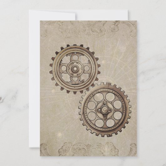 Retro Steampunk Geared für Liebe Hochzeit Einladung (Rückseite)