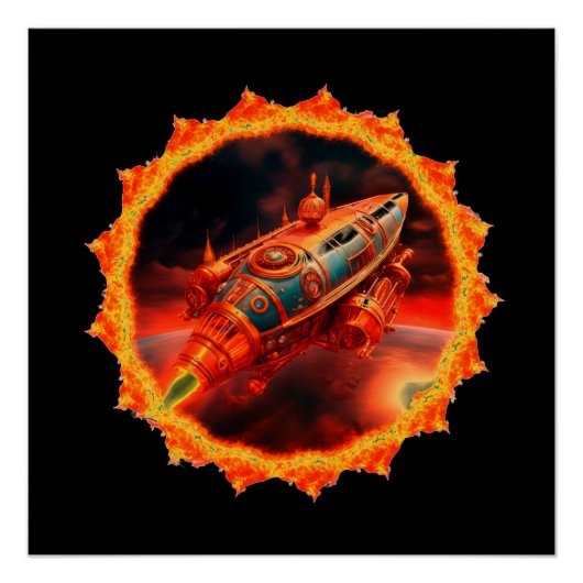 Retro-Steampunk-Mondrakete Poster (Vorderseite)