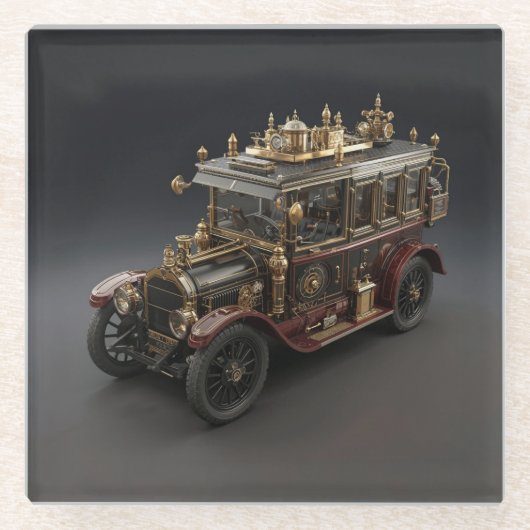 Retro-Steampunk-Polizeikreuzer Glasuntersetzer (Vorderseite)