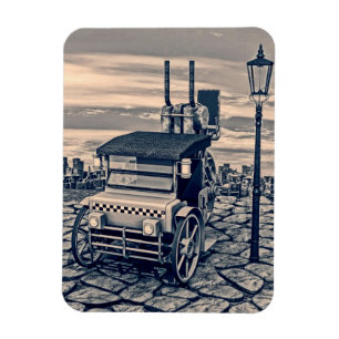 Retro-Steampunk-Taxidroschken-Stadt Kunst Magnet