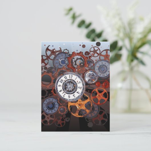 Retro-Steampunk-Uhrenteile, Gänge und Cockpits Postkarte (Stehend Vorderseite)