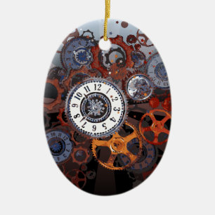 Retro-Steampunk-Uhrenteile, Zahnräder und Zahnräde Keramikornament