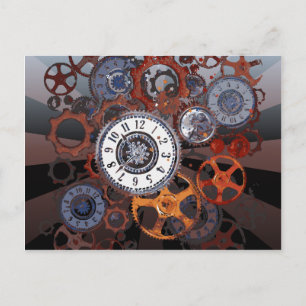 Retro-Steampunk-Uhrenteile, Zahnräder und Zahnräde Postkarte