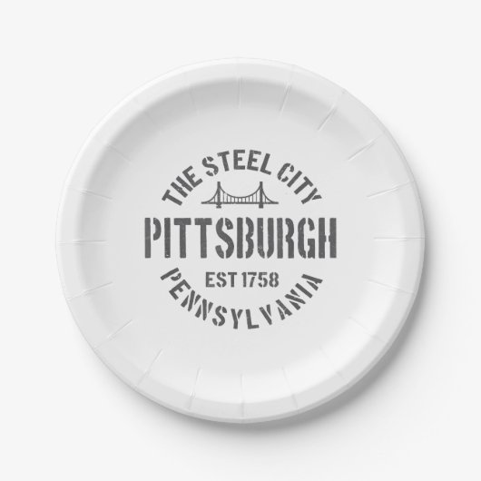 Retro Steel City Pittsburgh Pennsylvania Yinz vint Pappteller (Vorderseite)