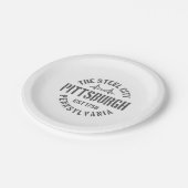 Retro Steel City Pittsburgh Pennsylvania Yinz vint Pappteller (Schrägansicht)