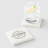 Retro Steel City Pittsburgh Pennsylvania Yinz vint Steinuntersetzer (Seitenansicht)