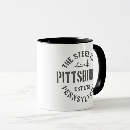 Retro Steel City Pittsburgh Pennsylvania Yinz vint Tasse (VorderseiteRechts)