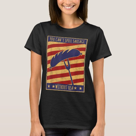 Retro Ster You Can't Spell Sausage Without Usa T-Shirt (Vorderseite)