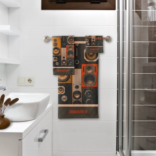 Retro Stereo Lautsprecher Badetuch Set