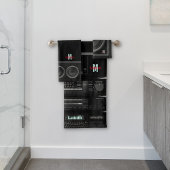 Retro Stereo System Black Badhandtuch Set