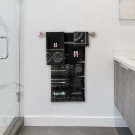 Retro Stereo System Black Badhandtuch Set