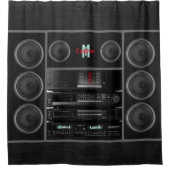 Retro Stereo System Black Duschvorhang (Vorderseite)